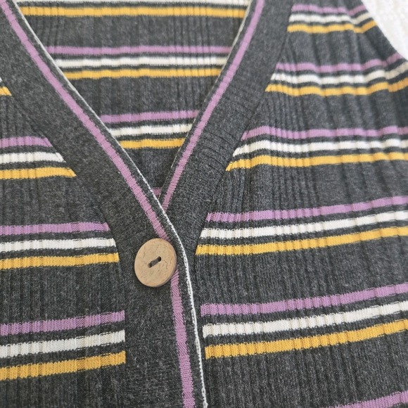 Buckle Black Womens Vest Top Button Purple‎ Yellow Striped 90s Y2K Preppy Medium - Picture 2 of 11
